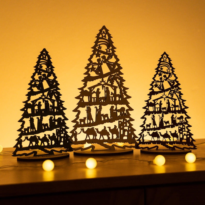β¨ Wooden Silhouette Christmas Tree