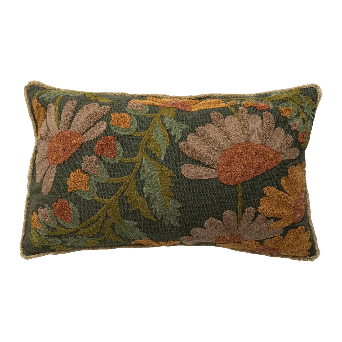 Embroidered Pillow with Flowers