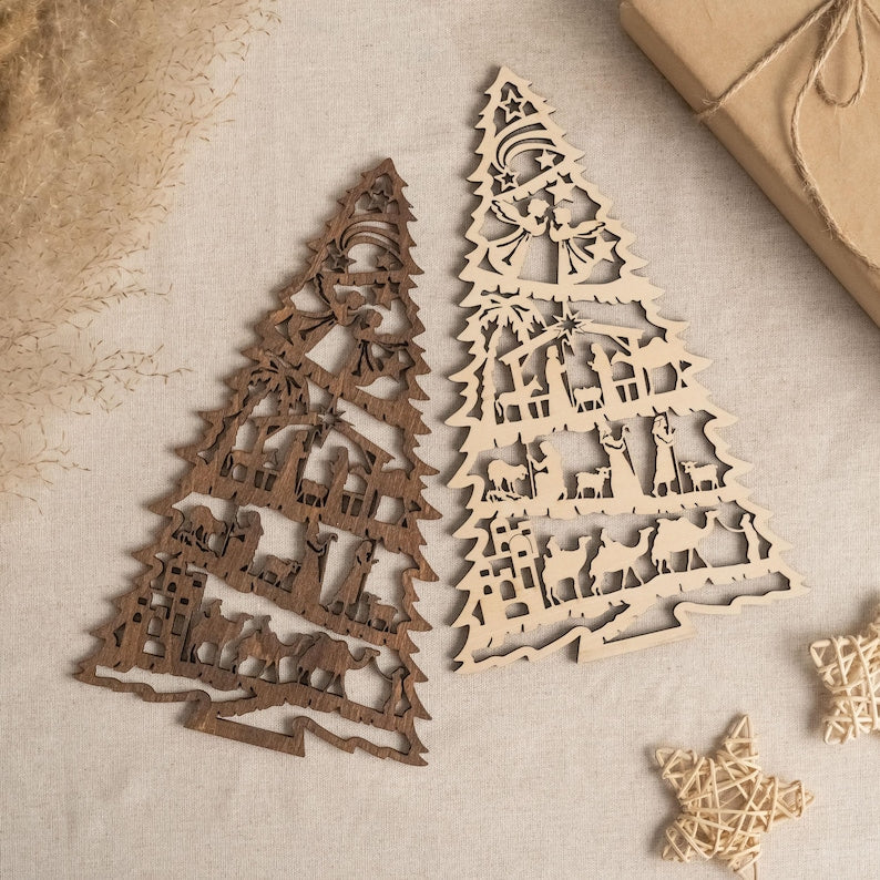 ✨ Wooden Silhouette Christmas Tree