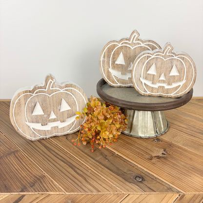 Carved Wood Jack-O-Lantern - 3 Sizes