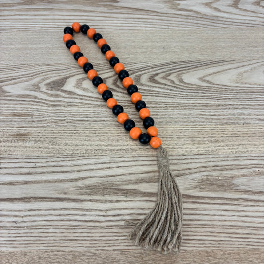Black & Orange Bead Loop with Tassel