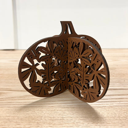 Laser-Cut Wooden Pumpkins - Set of 2