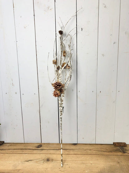 White Birch Pinecone Spray