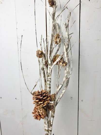 White Birch Pinecone Spray