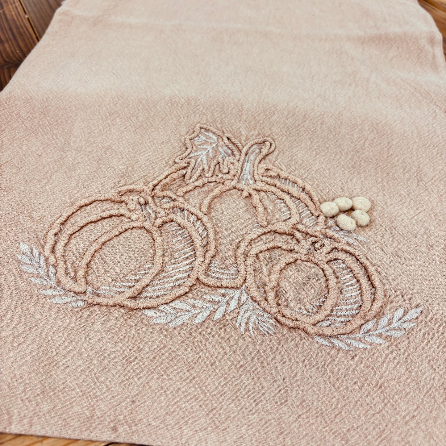 Pumpkin Embroidered Stonewash Table Runner
