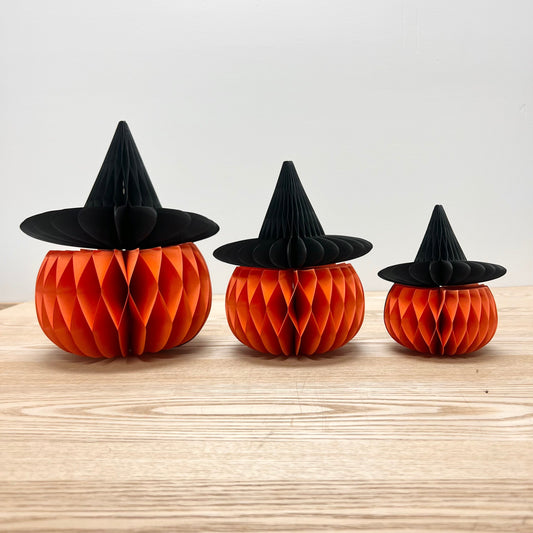 Paper Halloween Pumpkins with Witch Hats - Set of 3