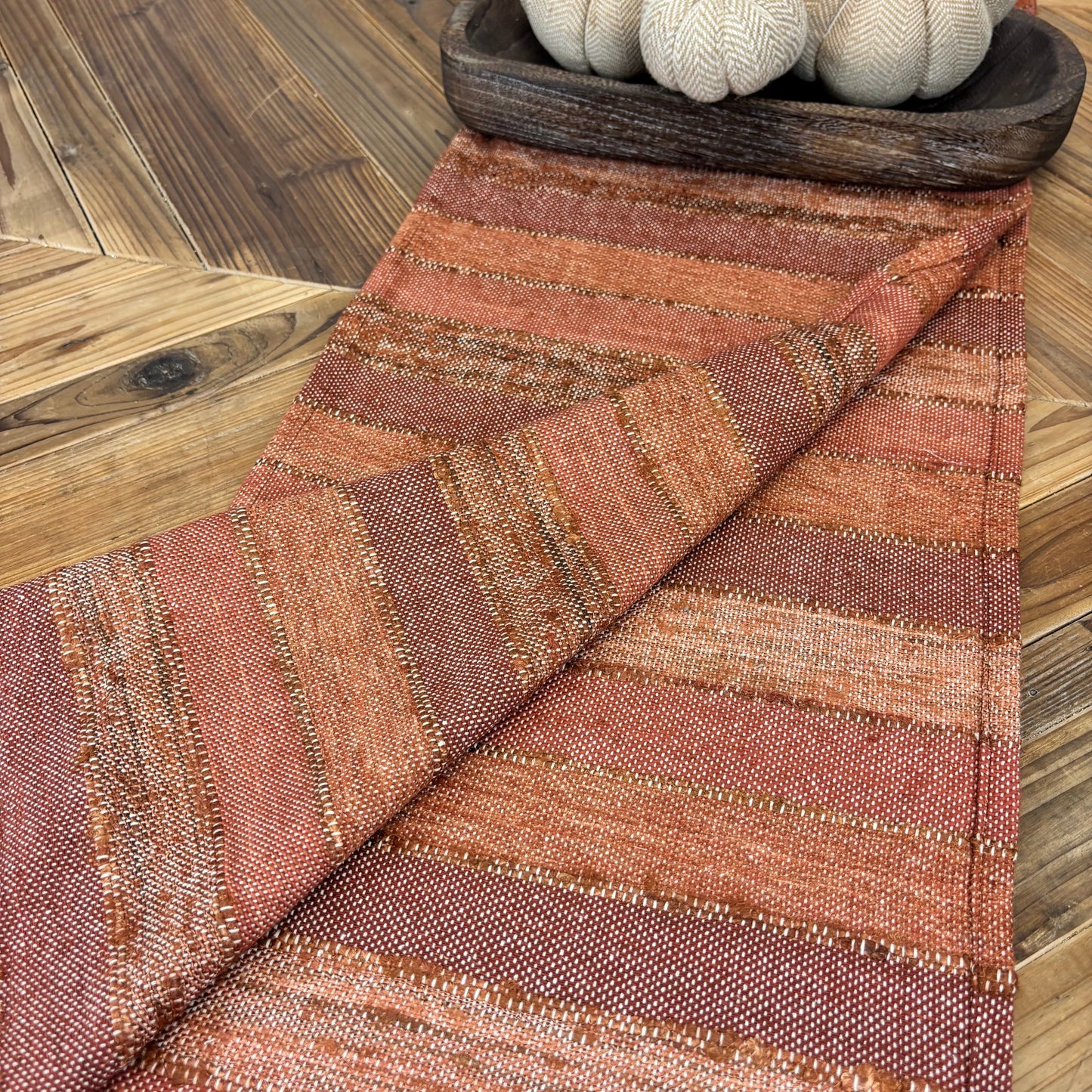 Woven Blend Striped Table Runner with Frayed Edges
