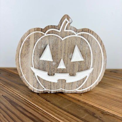 Carved Wood Jack-O-Lantern - 3 Sizes