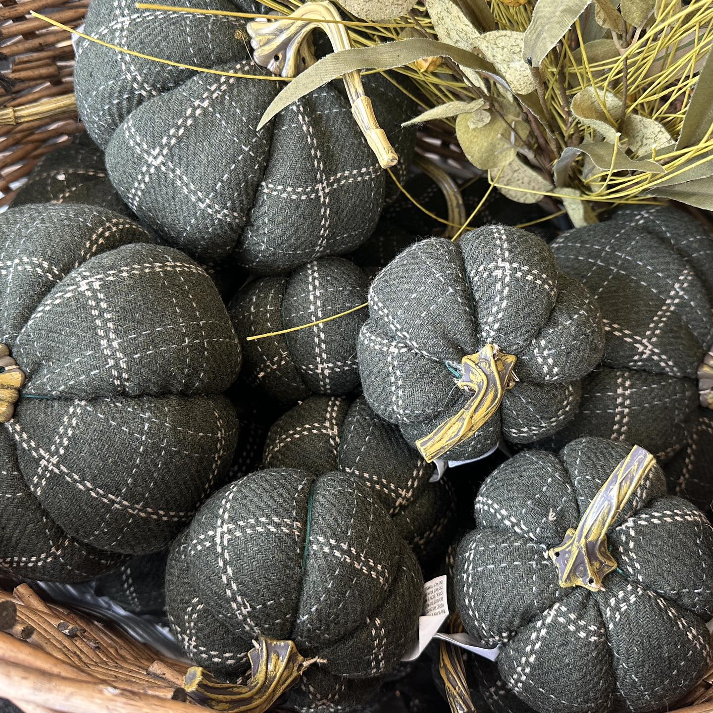 Dark Green Plaid Pumpkins - Set of 2