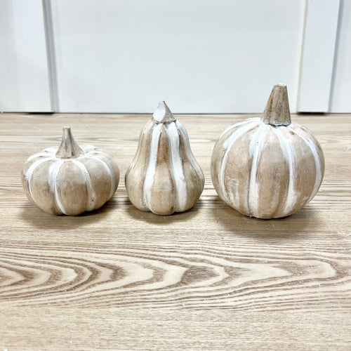 White Washed Mango Wood Pumpkins