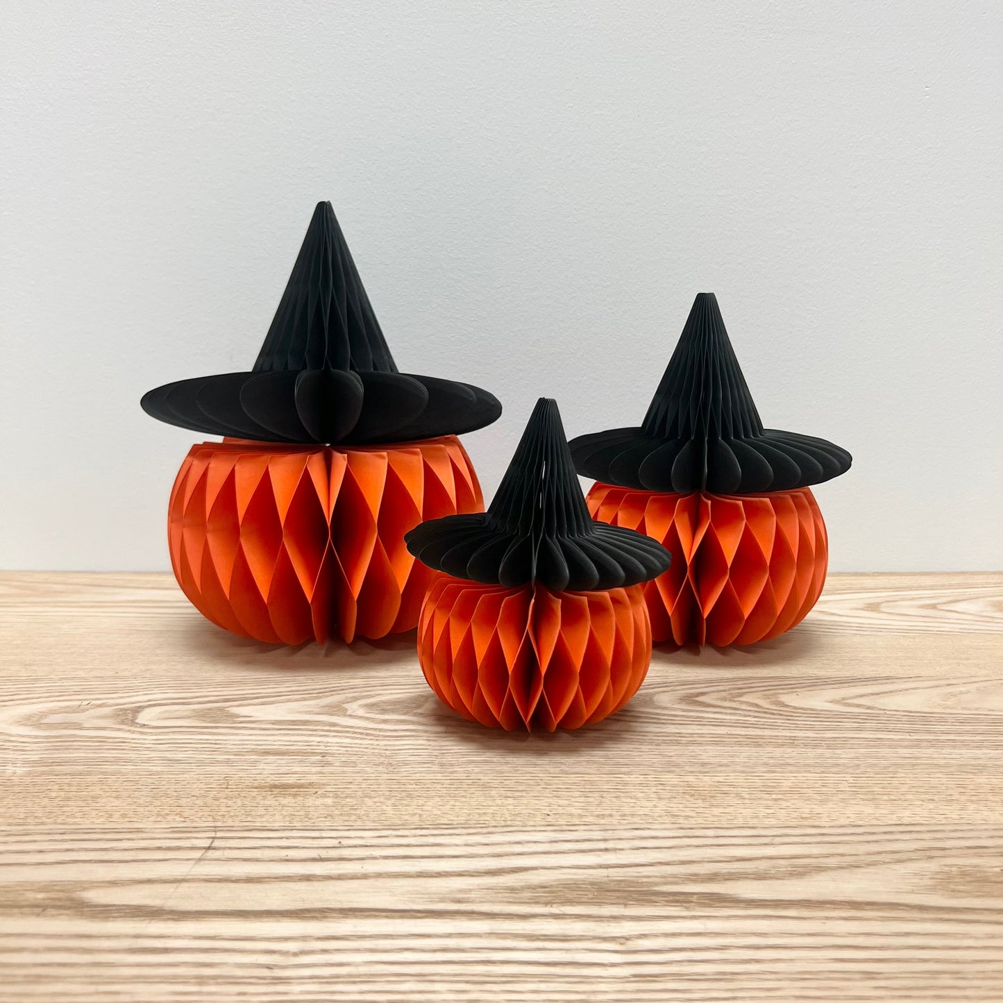 Paper Halloween Pumpkins with Witch Hats - Set of 3