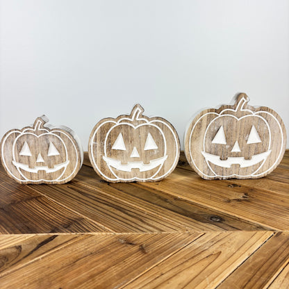 Carved Wood Jack-O-Lantern - 3 Sizes