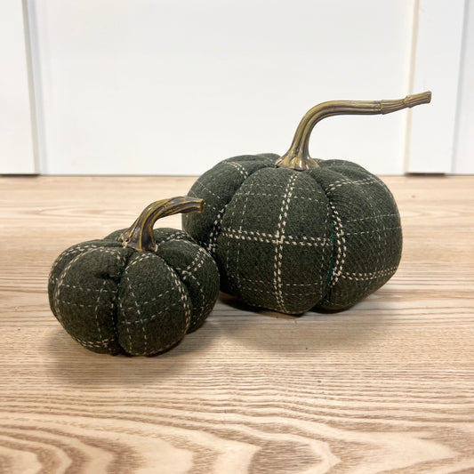 Dark Green Plaid Pumpkins - Set of 2