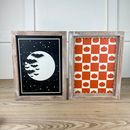 Moon/Pumpkin Reversible Wood Frame Sign