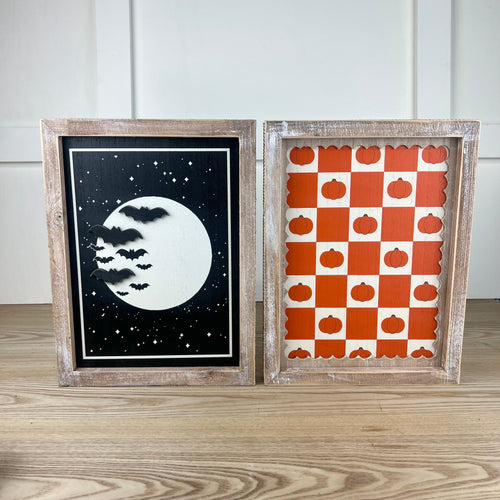 Moon/Pumpkin Reversible Wood Frame Sign
