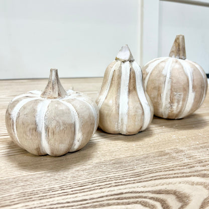 White Washed Mango Wood Pumpkins