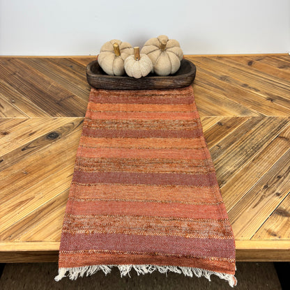 Woven Blend Striped Table Runner with Frayed Edges