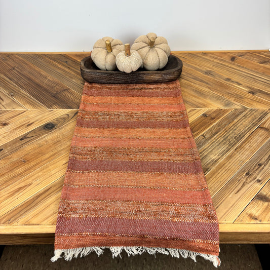 Woven Blend Striped Table Runner with Frayed Edges