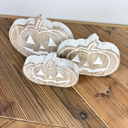 Carved Wood Jack-O-Lantern - 3 Sizes