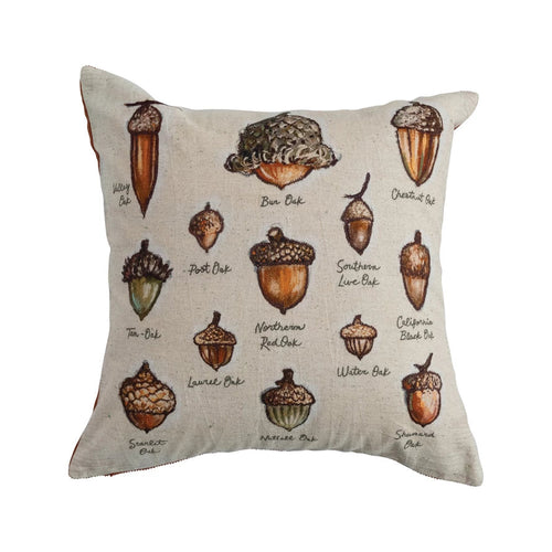 Square Embroidered Acorn Pillow with Corduroy Back