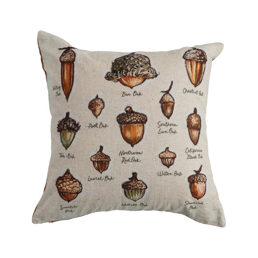 Square Embroidered Acorn Pillow with Corduroy Back