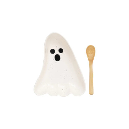 Stoneware Ghost Shaped Dish with Spoon